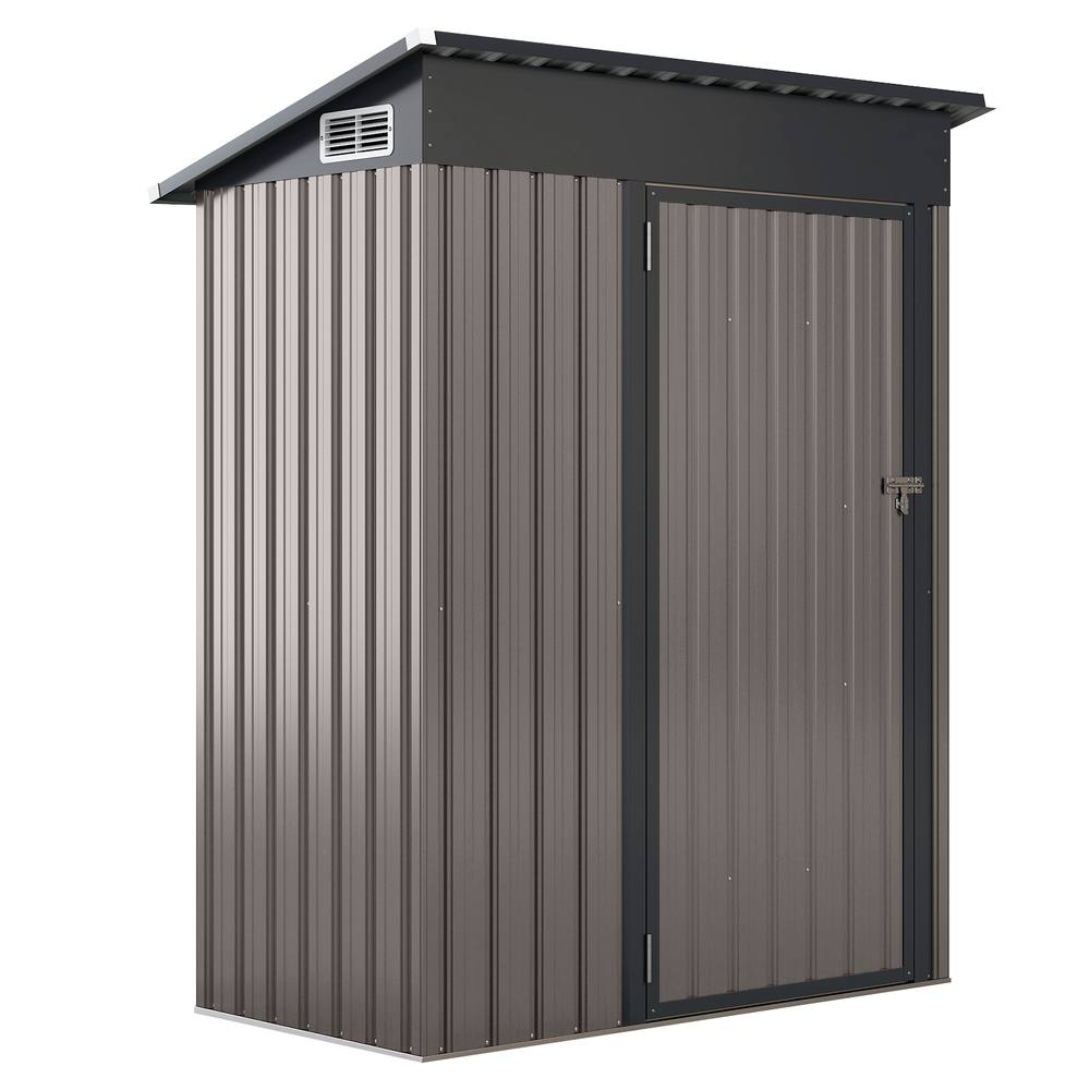 Costway All-Weather Storage Shed Utility Tool House Top Sloping Design-Warm in Grey