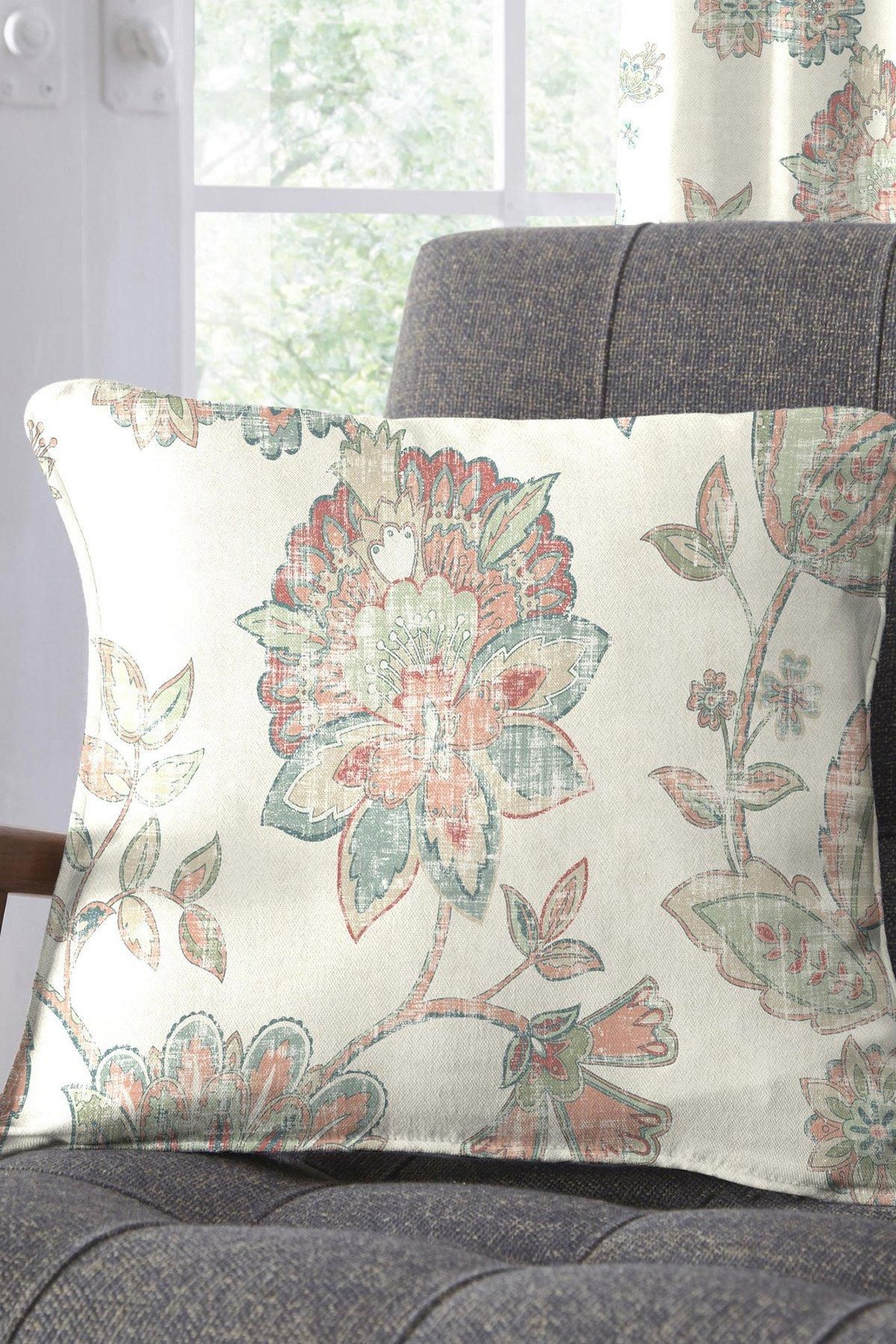 Dreams & Drapes 'Indira' Rich Heritage Floral Print Filled Cushion in Coral
