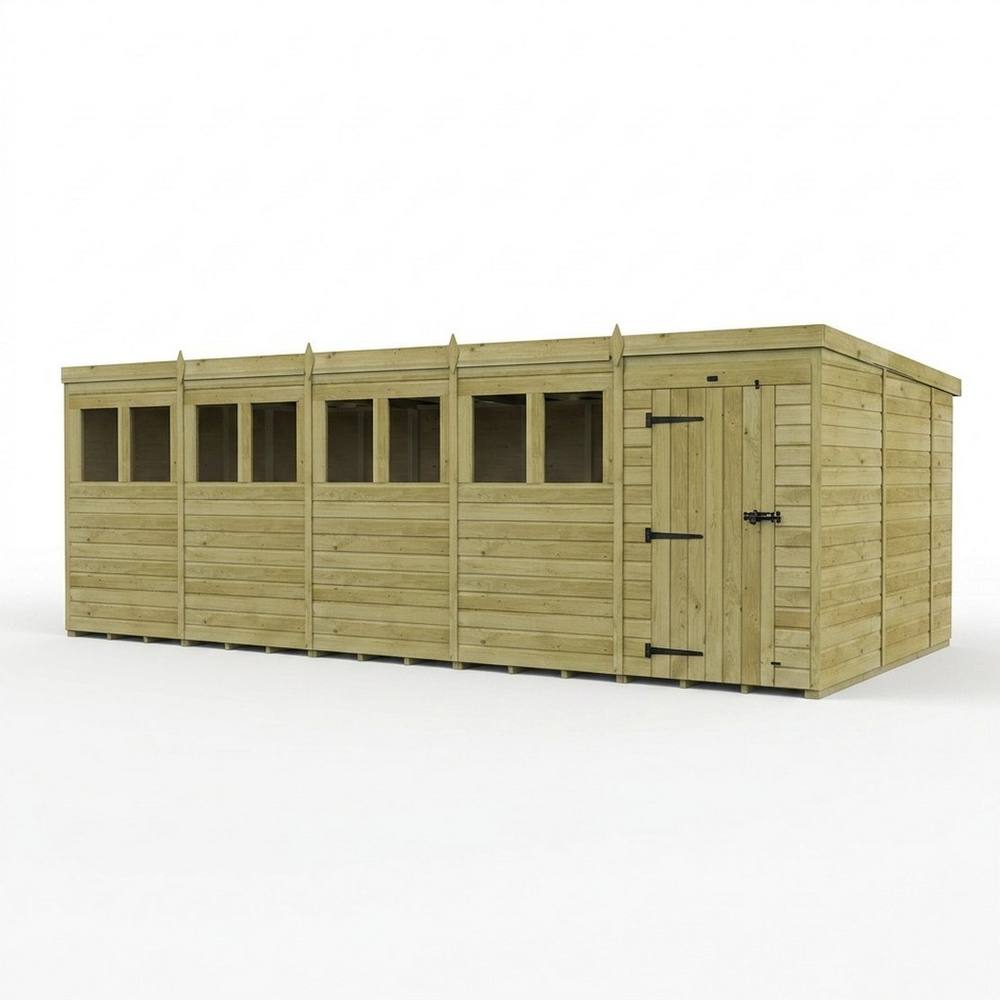 Buttercup Farm 20ft x 10ft Pent Garden Shed Single Door With Windows - Timber in Brown