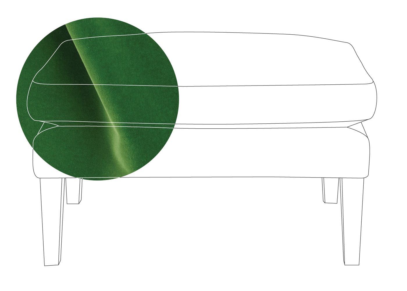 Heal's Wallis Ottoman Varese Velvet Emerald Black Feet