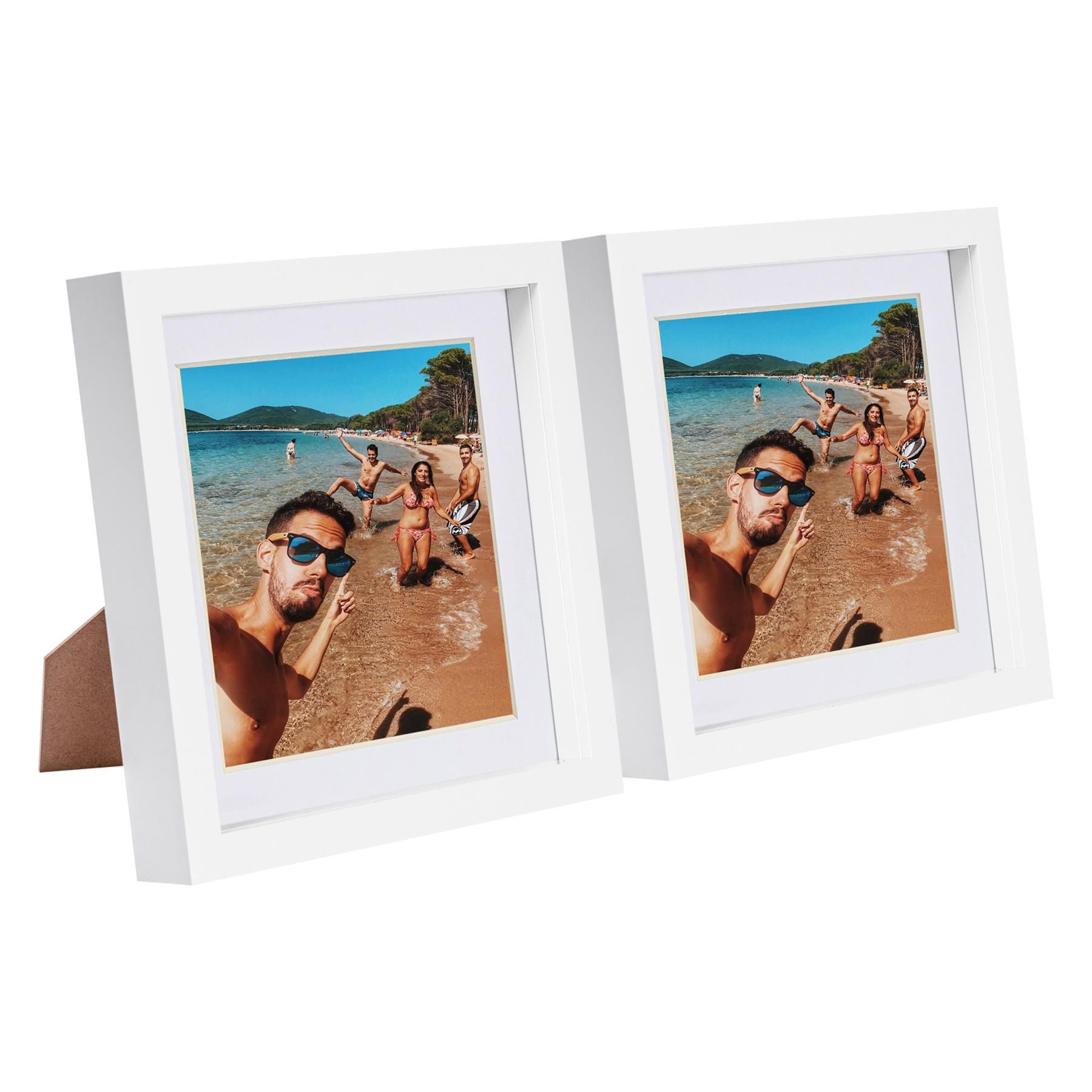 Nicola Spring 8" x 8" White 3D Box Photo Frames - 6" x 6" Mount - Pack of 2