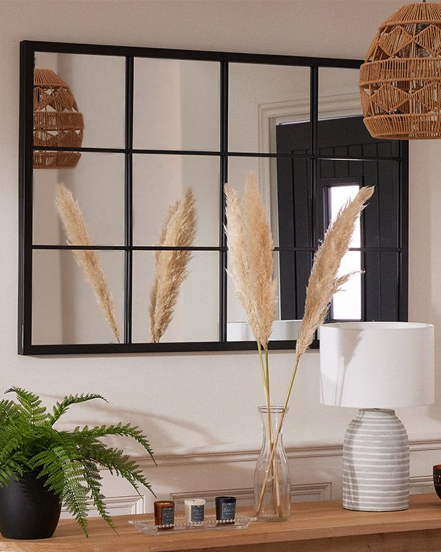 Dibor Classic Rectangular Iron Decorative Wall Mirror Indoor Framed Window Mirror H120 x W80cm in Black