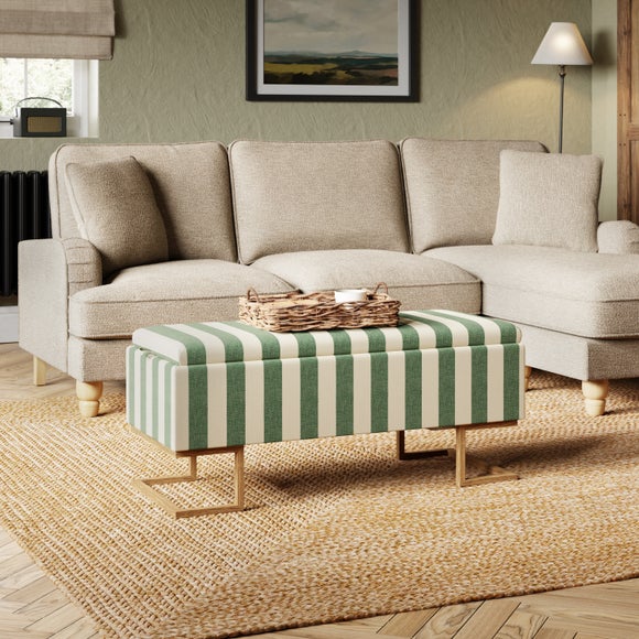 Holland Tray Table Ottoman, Woven Stripe Olive