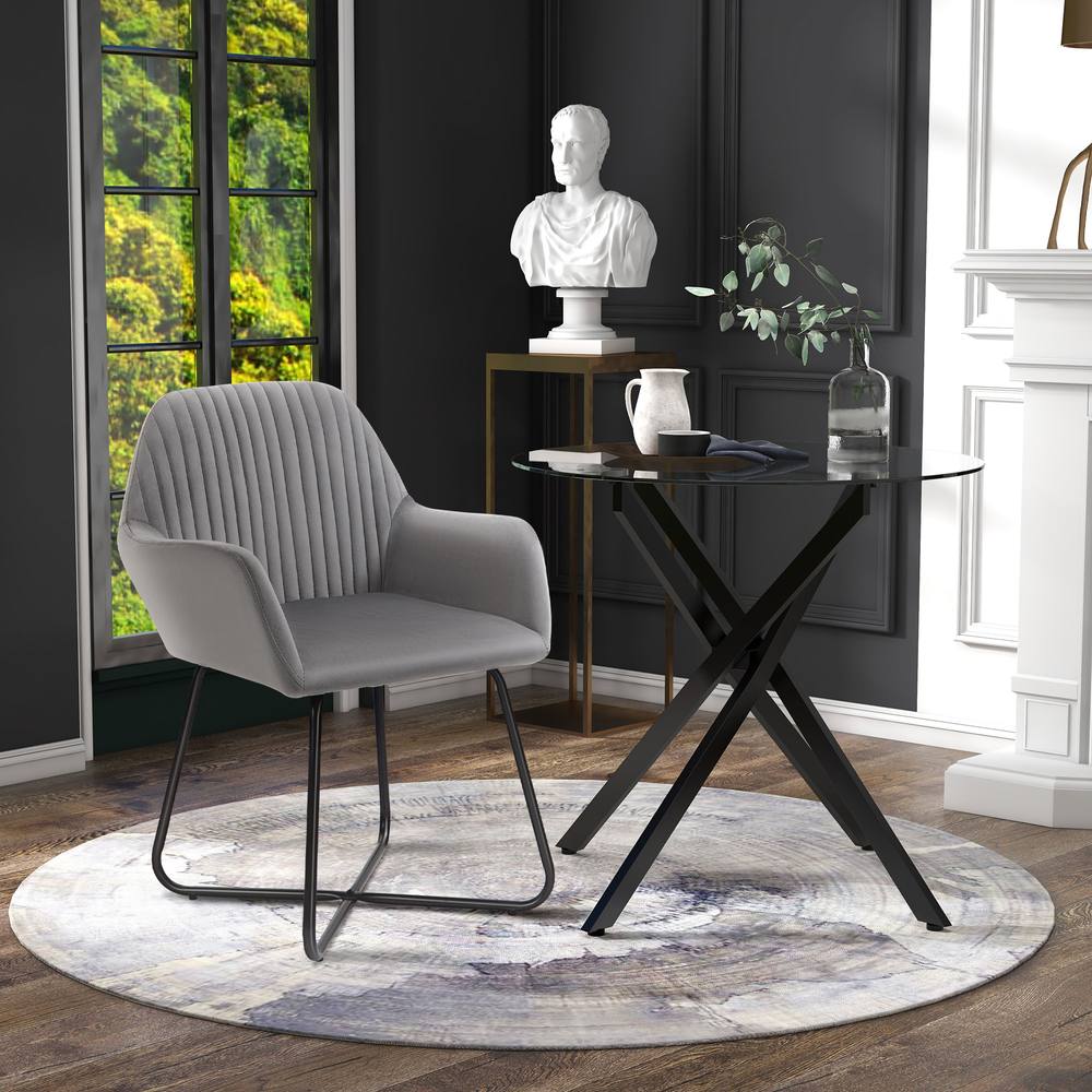 HOMCOM Modern Dining Set Round Glass Table & Velvet Chair Black & Grey