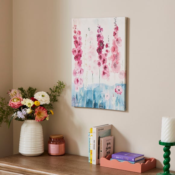 Purple Hollyhock Floral Canvas