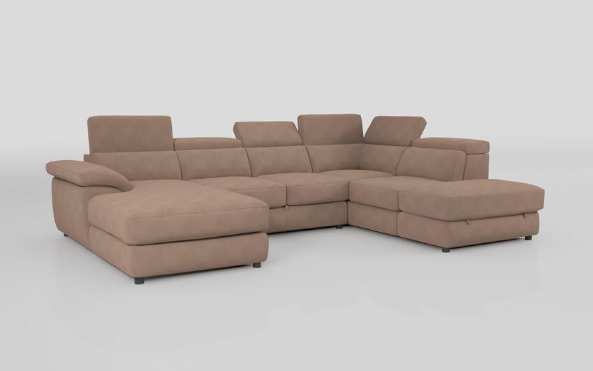 Brown Fabric Norbello Corner Sofa Bed with Right Hand Facing Chaise and Left Hand Facing Storage Lounger and Otto
