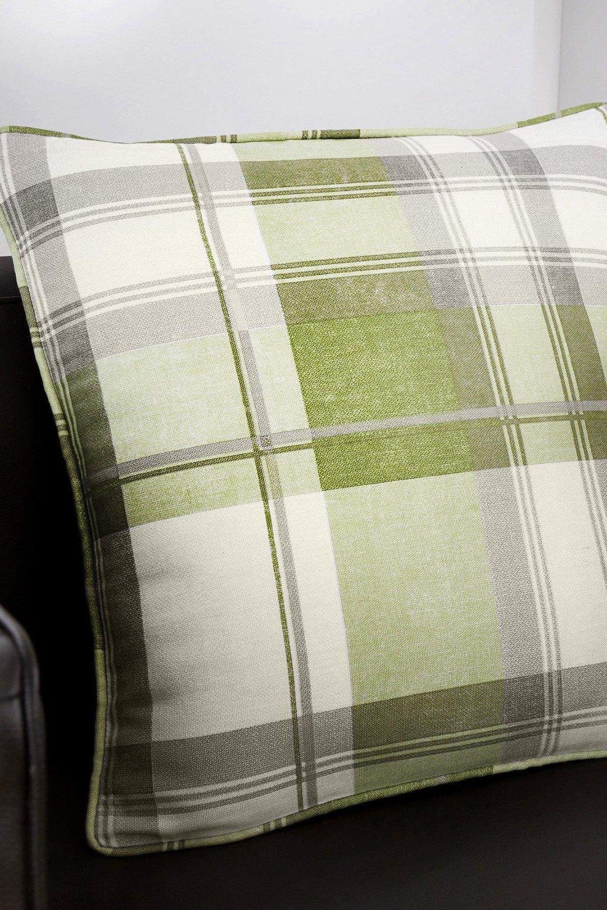 Fusion 'Balmoral Tartan' Warm Woven Check 100% Cotton Filled Cushion in Green