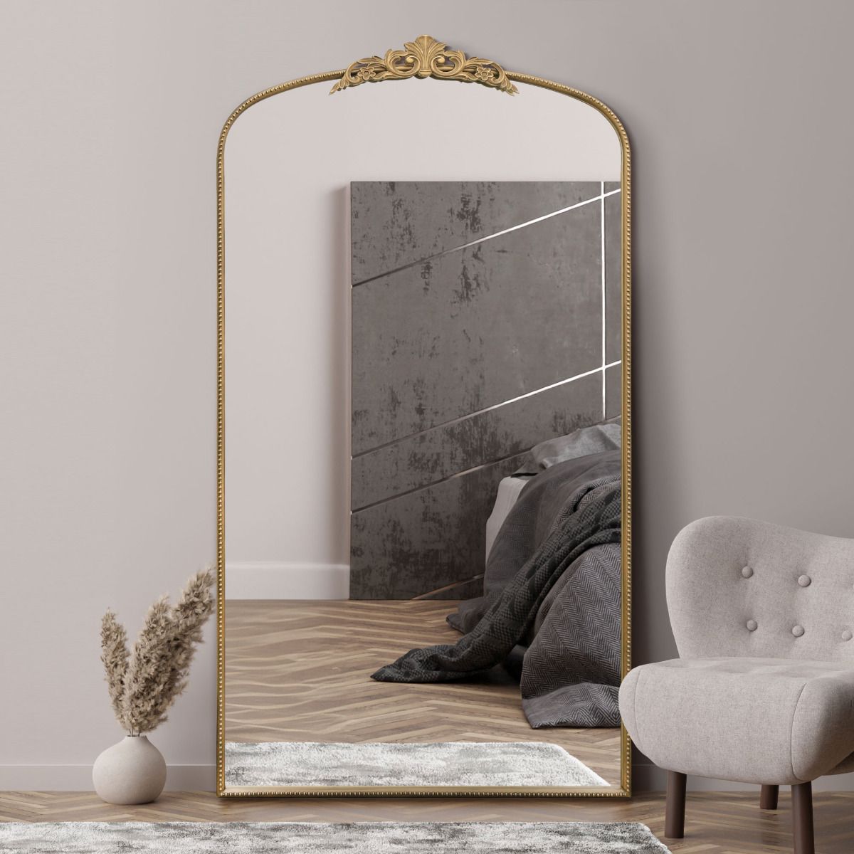MirrorOutlet Gold Metal Framed Arched Wall Mirror 68" X 38" (174CM X 96CM) 6