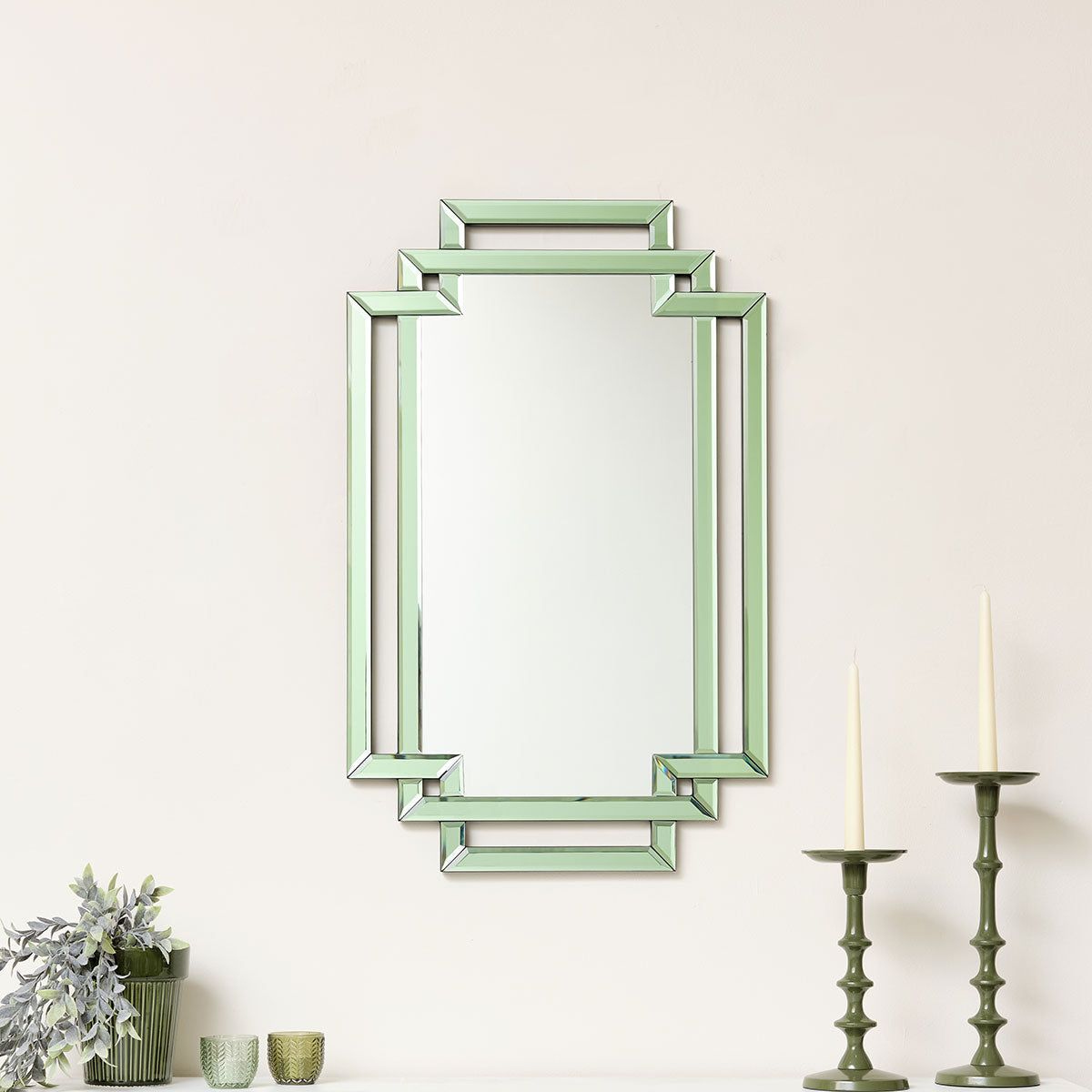 Melody Maison Green Glass Art Deco Rectangle Wall Mirror - 80cm X 50cm