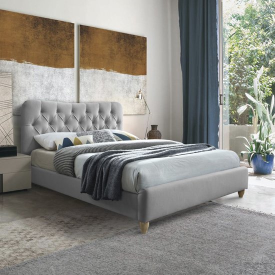 Suzum Fabric Upholstered Small Double Bed In Grey
