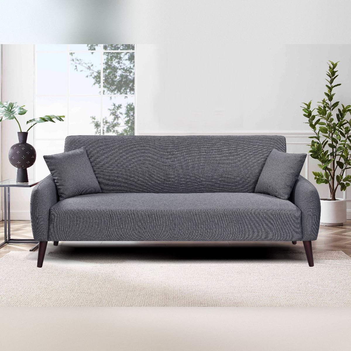 Comfy Living Ltd Grey Linen Fabric 3 Seat Sofa