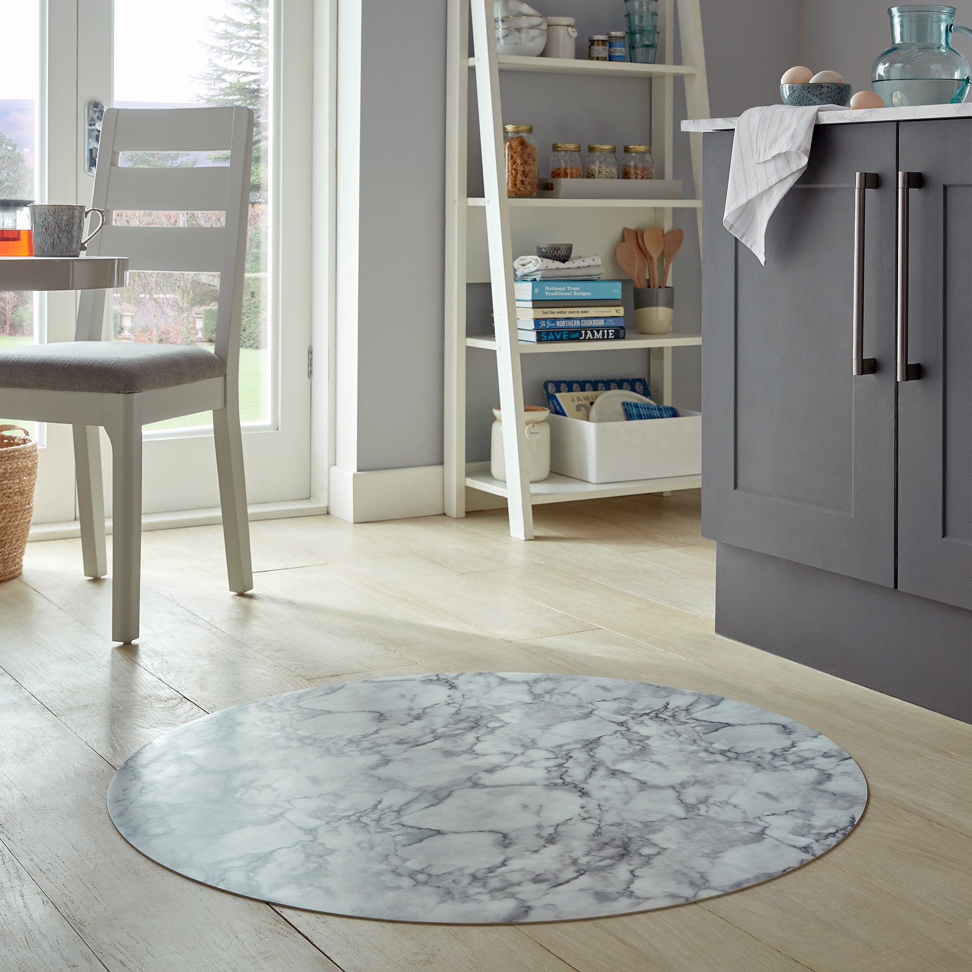 Marble Vinyl Round Mat Light Grey