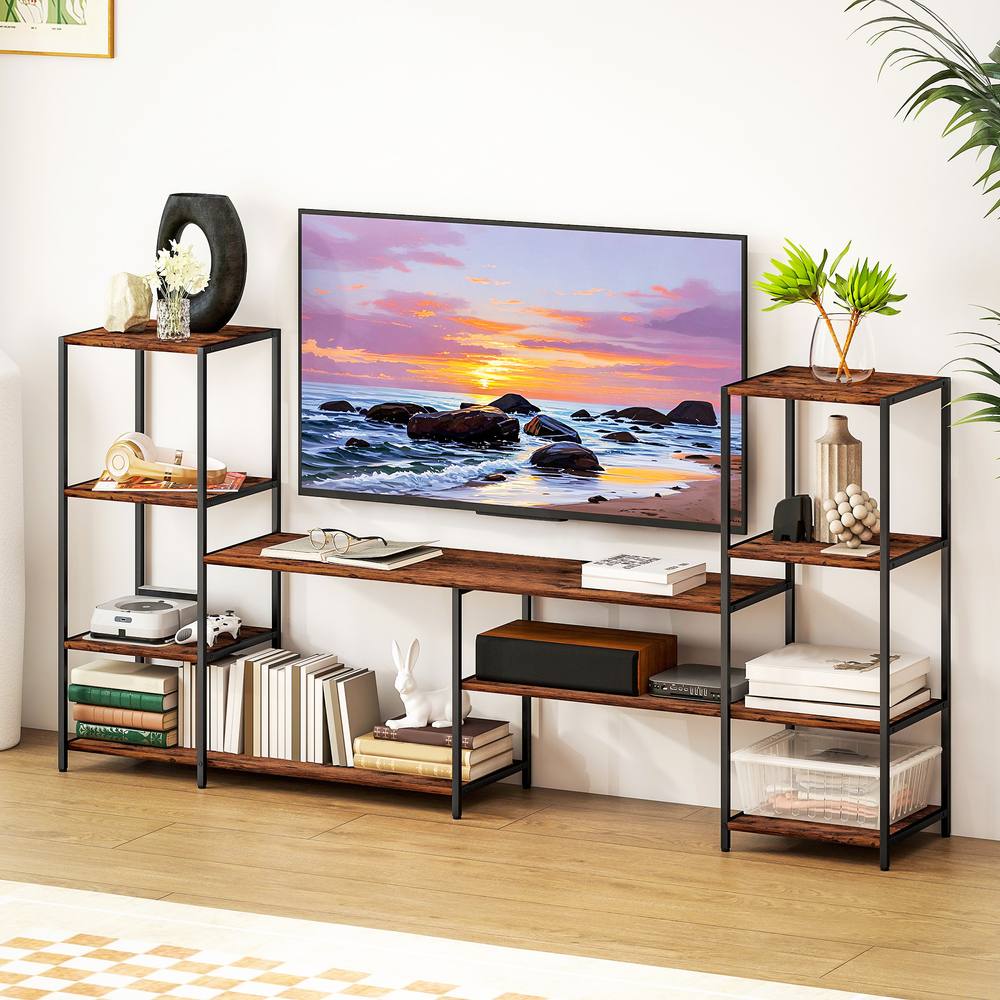 HOMCOM TV Unit for TVs up to 55 Inches, Industrial TV Stand with Shelves in Brown