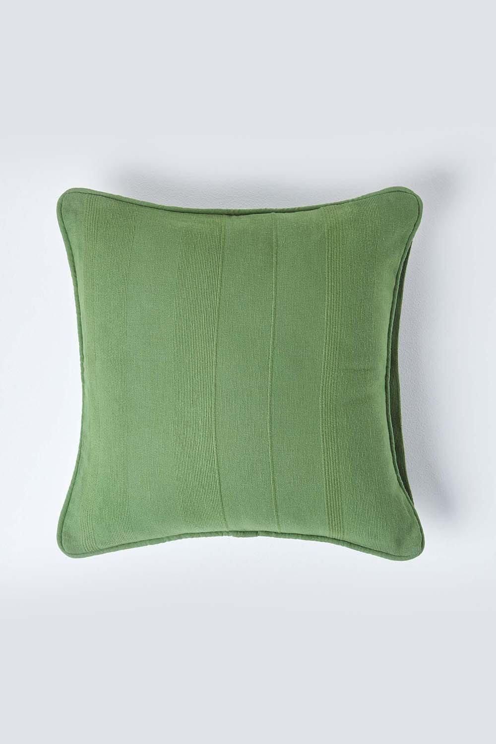 Homescapes Cotton Rajput Ribbed Cushion Cover in Olive