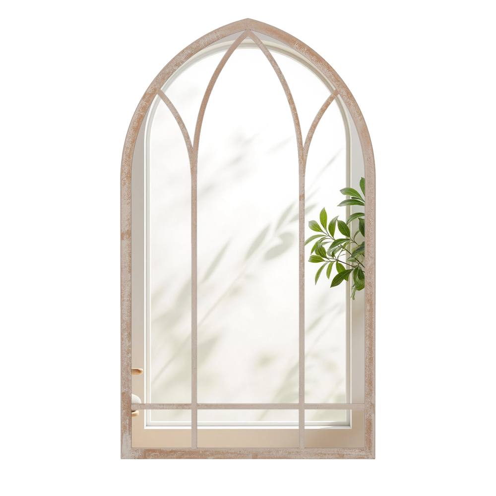 Costway Farmhouse Window Pane Mirror Arched Wall Mounted Mirror w/Metal Frame in Grey