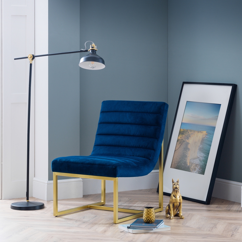 Bellagio Blue and Gold Velvet Fabric Chair