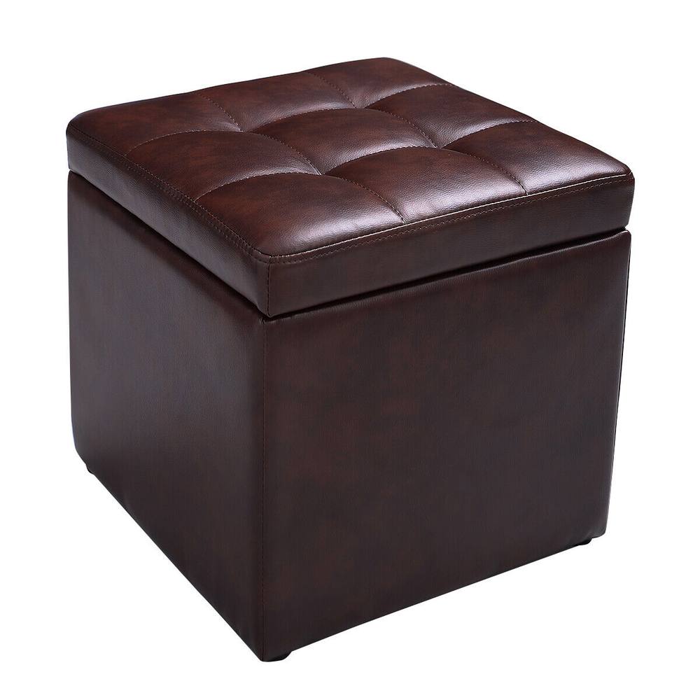 Costway Faux Leather Ottoman Storage Toy Box Padded Foot Stool in Brown