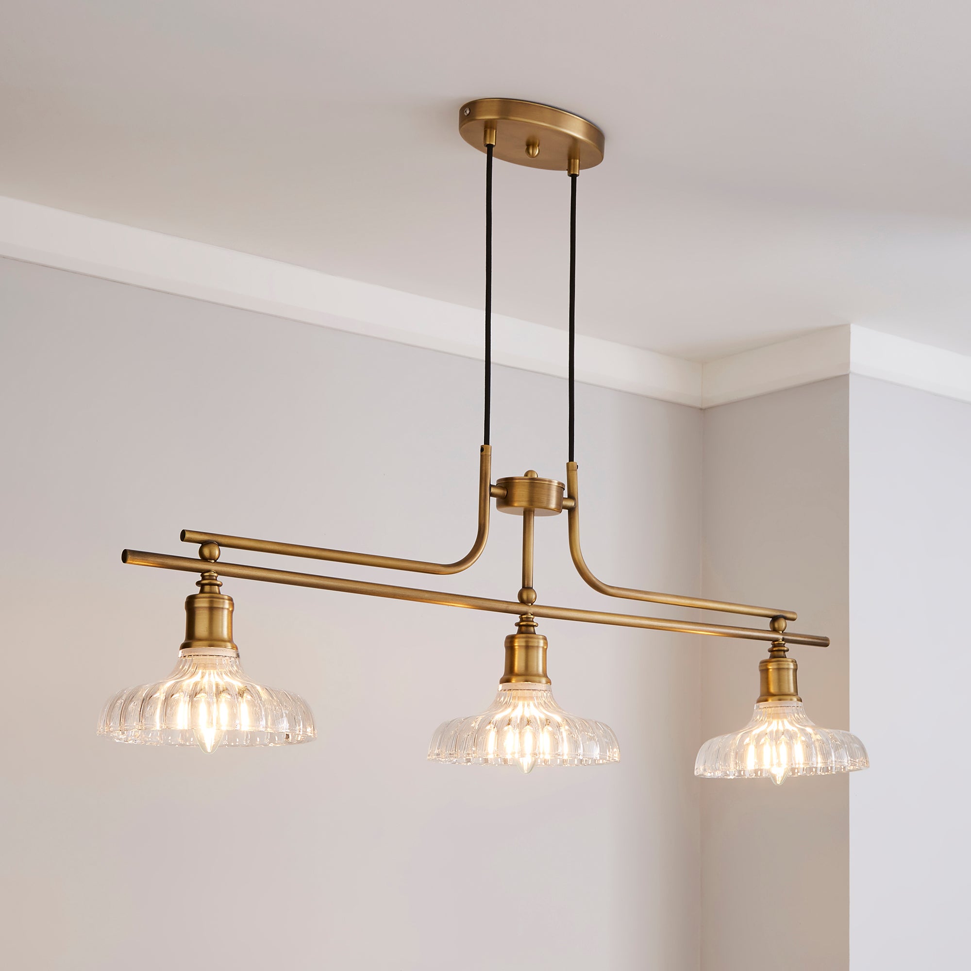 Colt 3 Light Diner Antique Brass Ceiling Fitting Gold