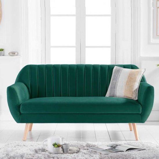 Luxen Velvet Upholstered 3 Seater Sofa In Green