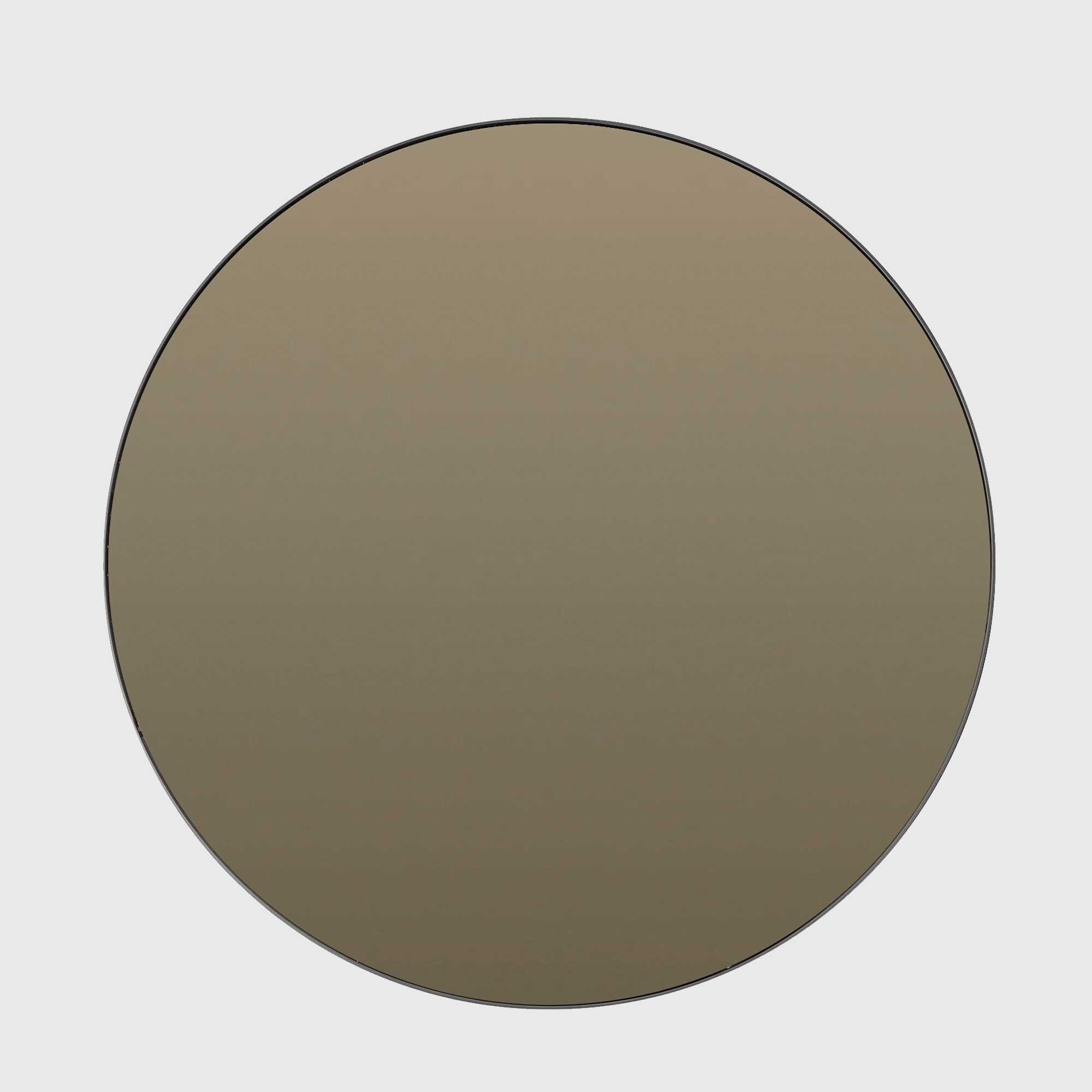 Large Round Smoked Glass Mirror, Round, Black Metal | Barker & Stonehouse