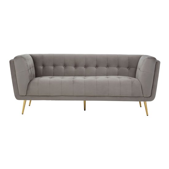 Harino Velvet Upholstered 3 Seater Sofa In Grey