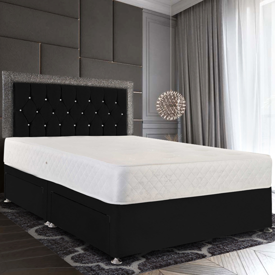 Silvis Plush Velvet Divan Small Double Bed In Black