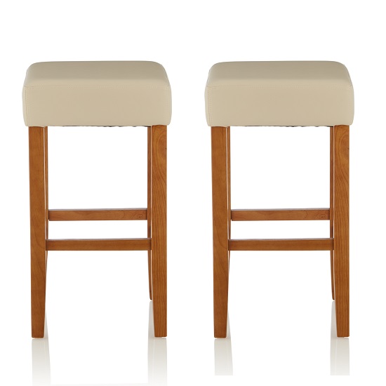 Newark Bar Stools In Cream PU And Oak Legs In A Pair