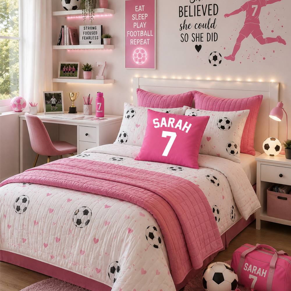 60 SECOND MAKEOVER Personalised Football Cushion Cover in Pink