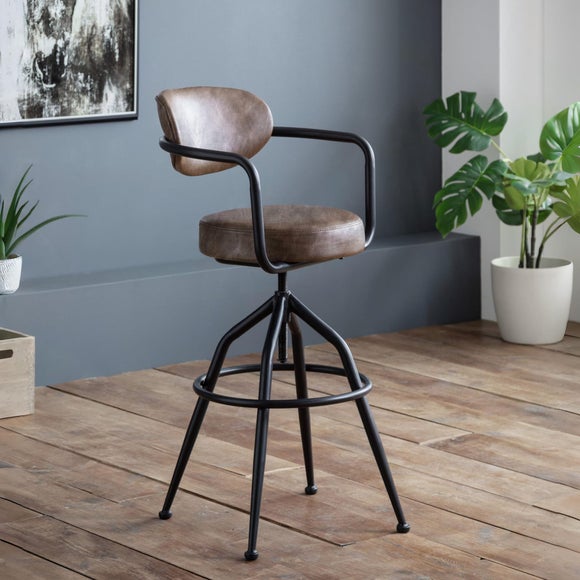 Barbican Adjustable Height Bar Stool, Brown Faux Leather