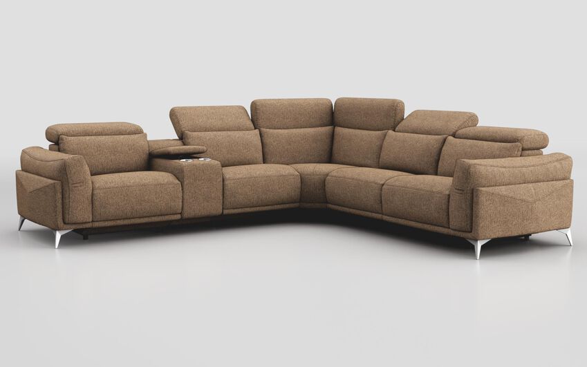 Brown Fabric Gattolino 2 Corner 2 Static Sofa with Manual Head Tilt & Console