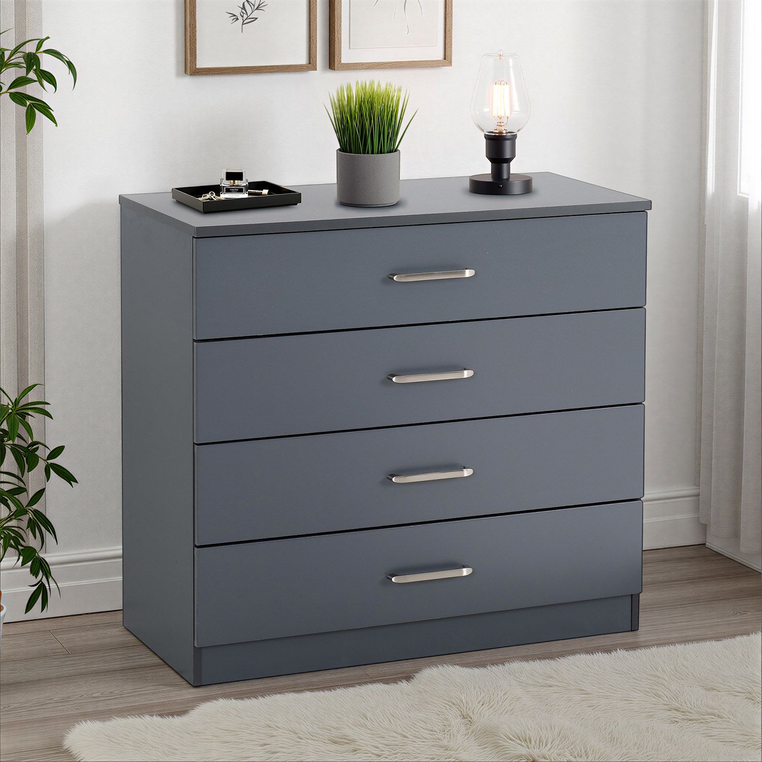 Seconique Dakotia 4 Drawer Chest in Dark Grey