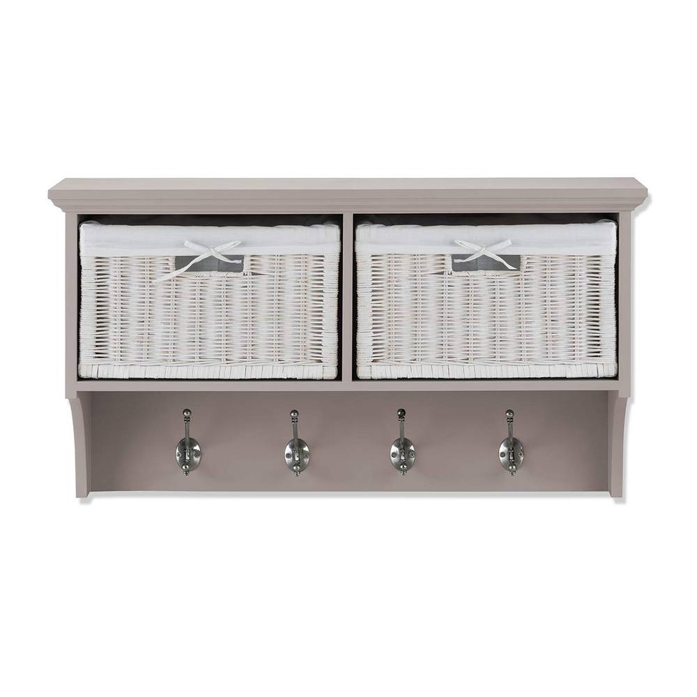 Statement Furniture Tetbury Small Hallway Coat Rack / Shelf with Wicker Storage Baskets in Taupe