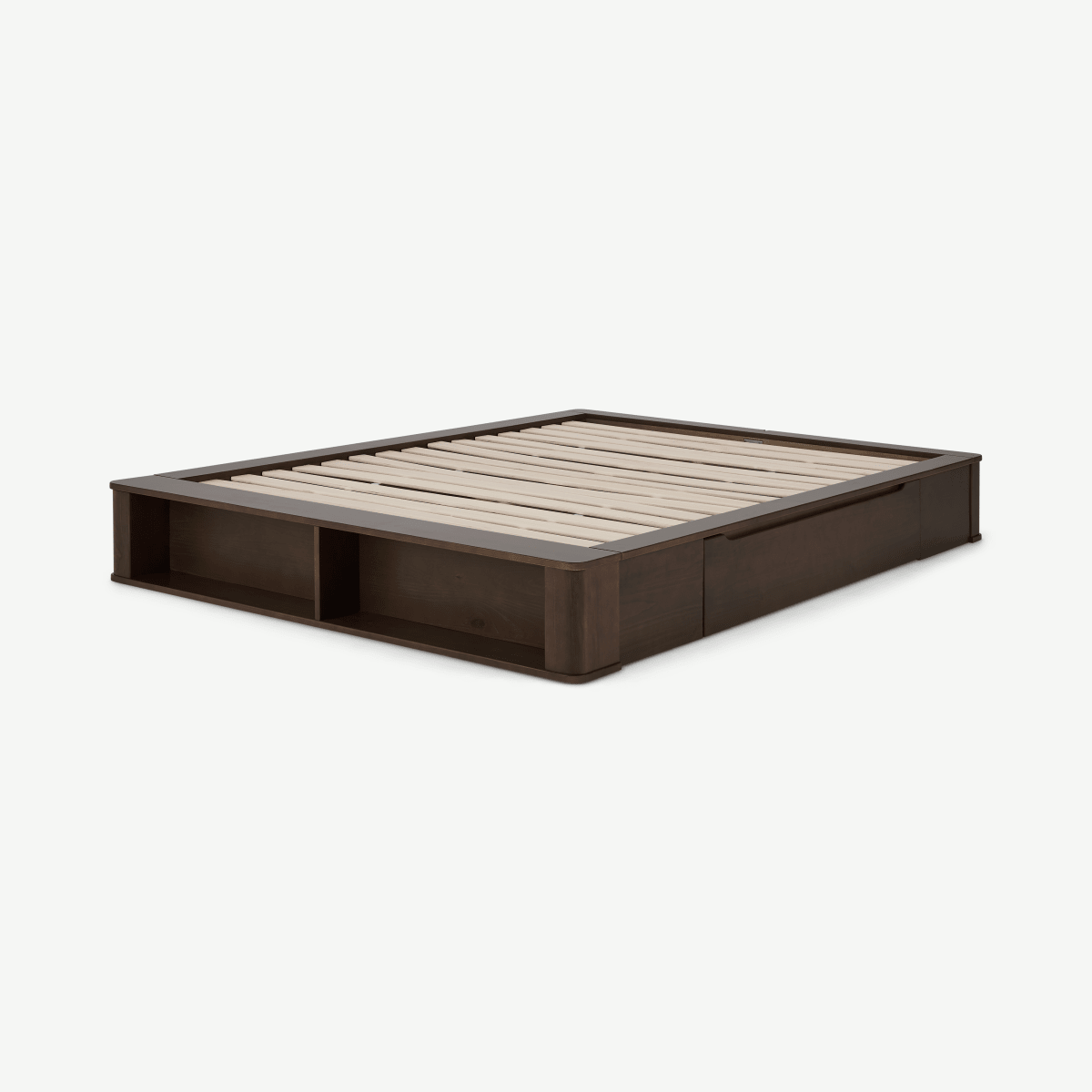 Kano Double Platform Bed with Drawer Storage, Walnut Stain Pine