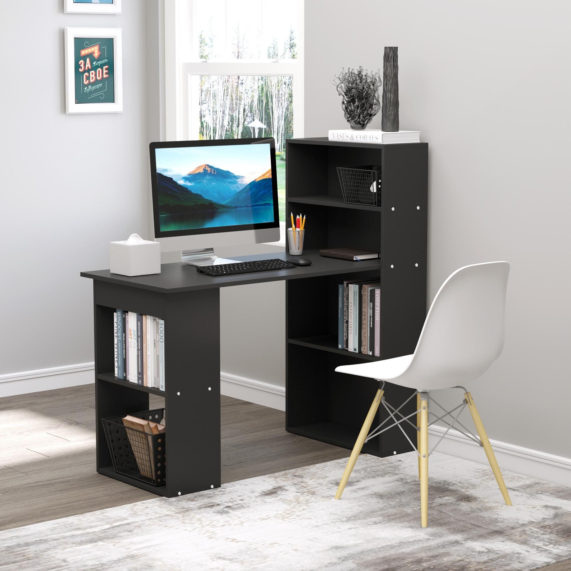 HOMCOM 120cm Modern Computer Desk Bookshelf Writing Table Workstation in Black