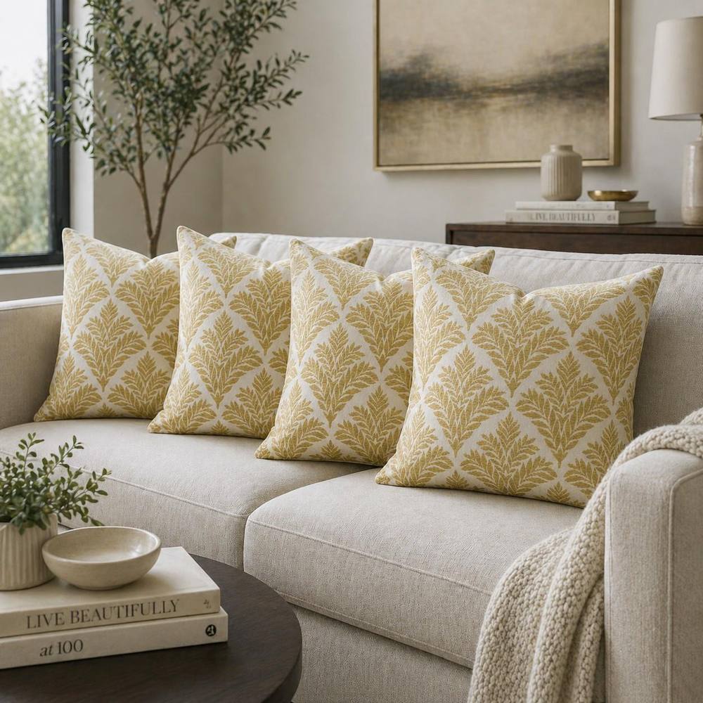 Luxury Living Luxury Chenille Cushions Set of 4 with Pads in Green