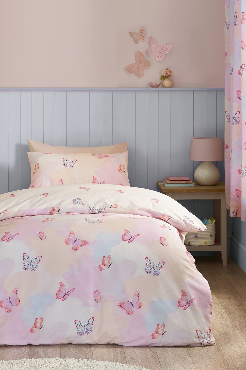 Catherine Lansfield 'Ombre Butterflies' Reversible Duvet Cover Set in Pink