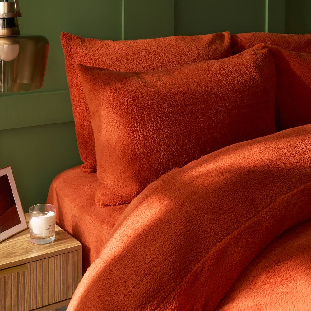 OHS 2 Pack Thermal Teddy Fleece Pillowcase Cover in Burnt Orange