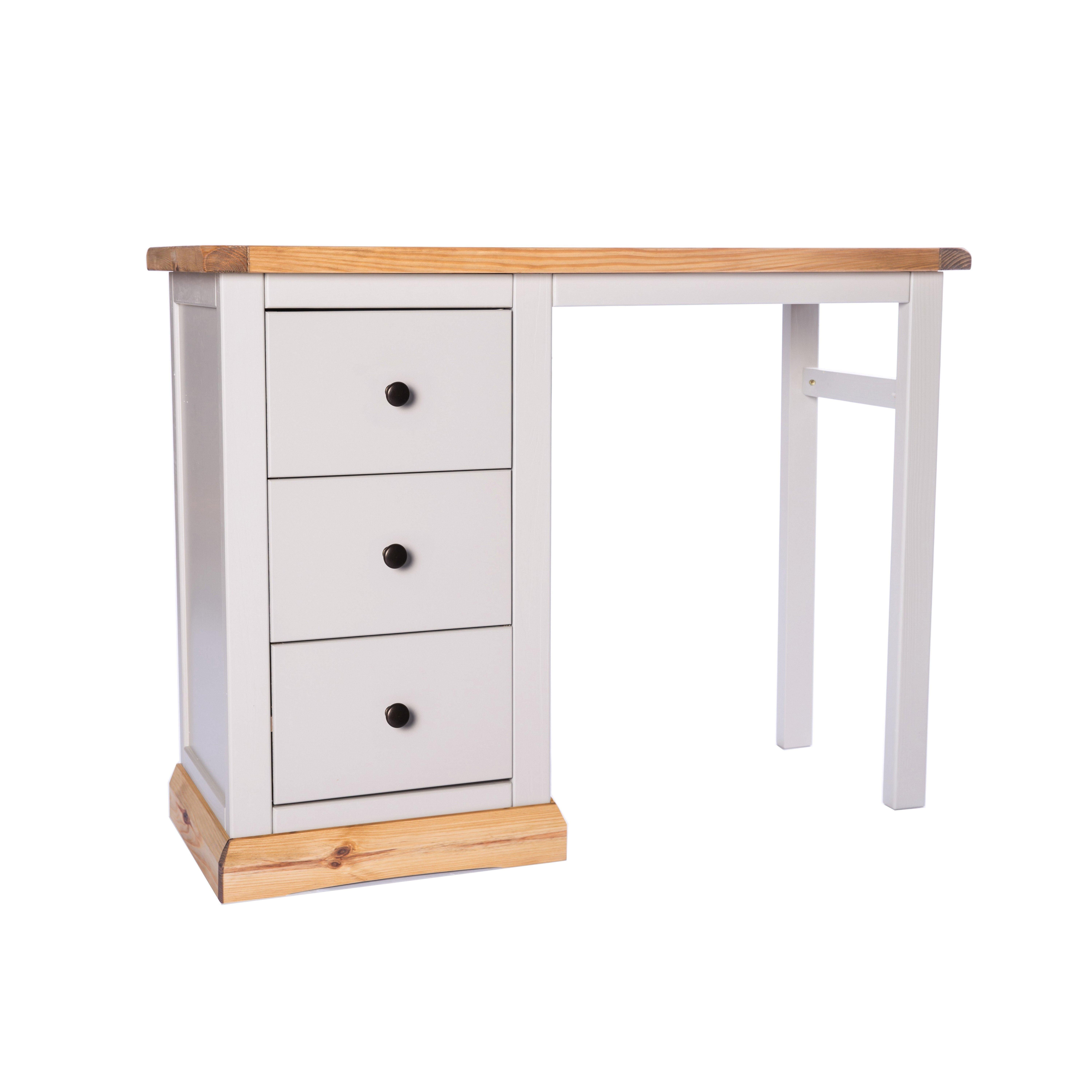 Cabinet Bits Bomporto 3 Drawer Desk - Dressing Table Brass Knob in Light Grey