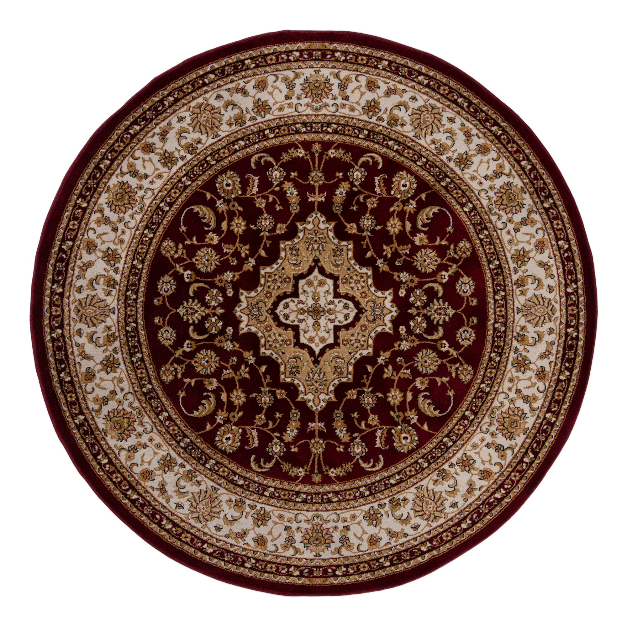 Antalya Traditional Circle Rug Red, Beige and Brown
