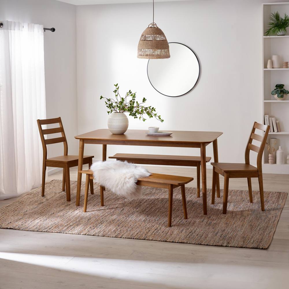 FurnitureboxUK Lynton Large Wooden Dining Table with 2 Benches 2 Chairs in Walnut