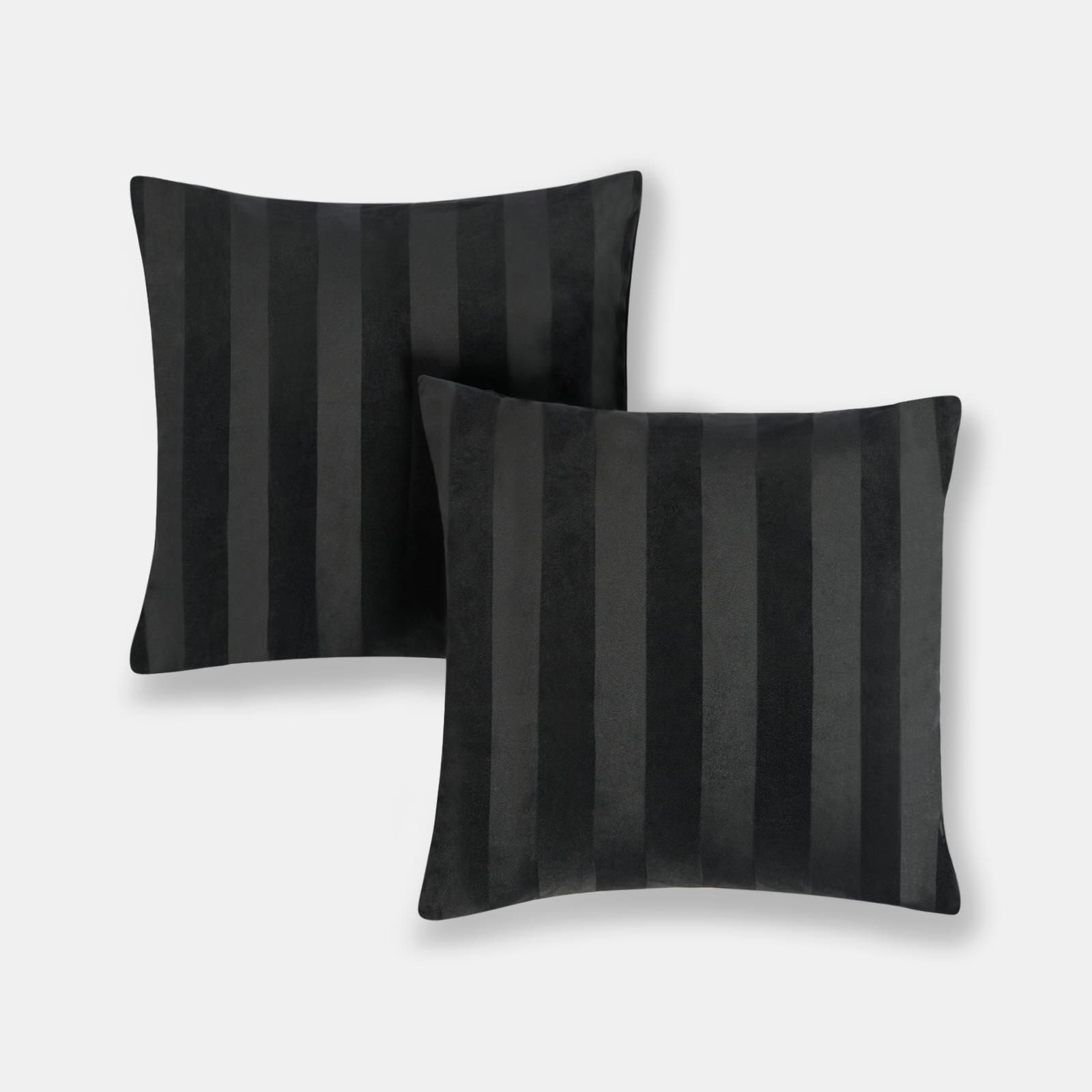 OHS 2 Pack Soft Stripe Velvet Decorative Square Cushion Covers in Black