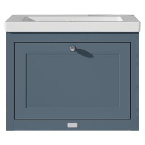 Bayswater Hartleigh Stiffkey Blue Traditional Wall Hung Vanity Unit & 1 Tap Hole Modern Recessed Basin - 600mm