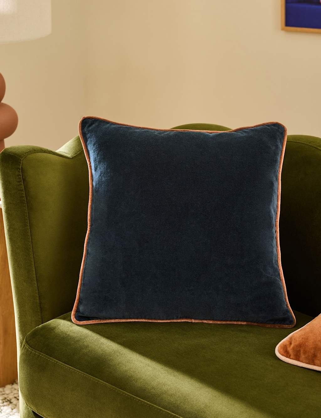 MADE Bailey Brushed Cotton Velvet Piped Cushion Navy Mix
