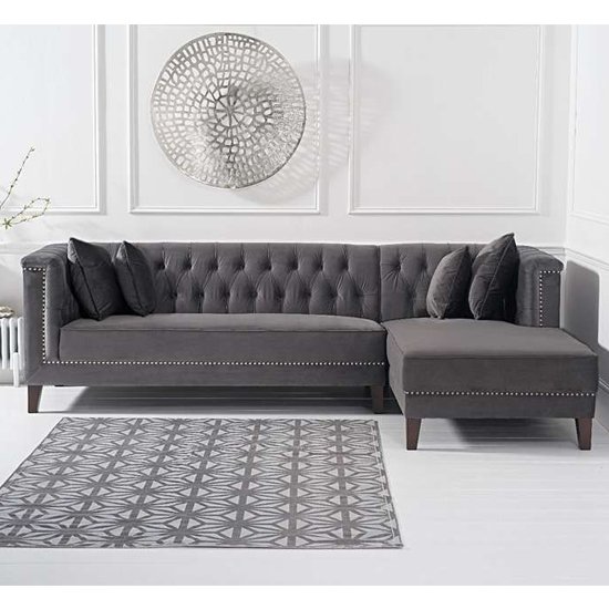 Tislit Velvet Right Facing Chaise Corner Sofa In Grey