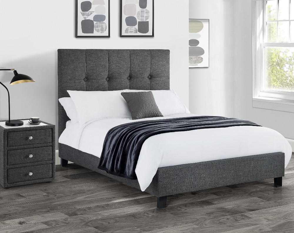 Sorrento Slate Grey Fabric Bed Frame - 6ft Super King Size