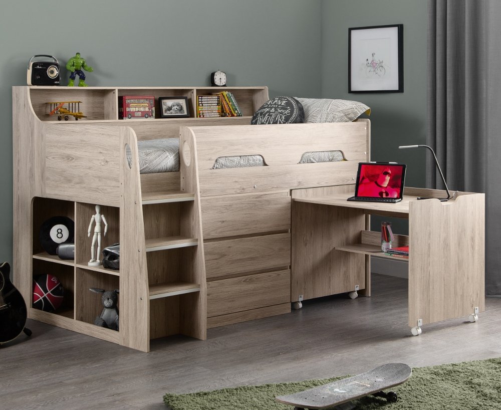 Jupiter Oak Wooden Mid Sleeper Cabin Bed Frame - 3ft Single