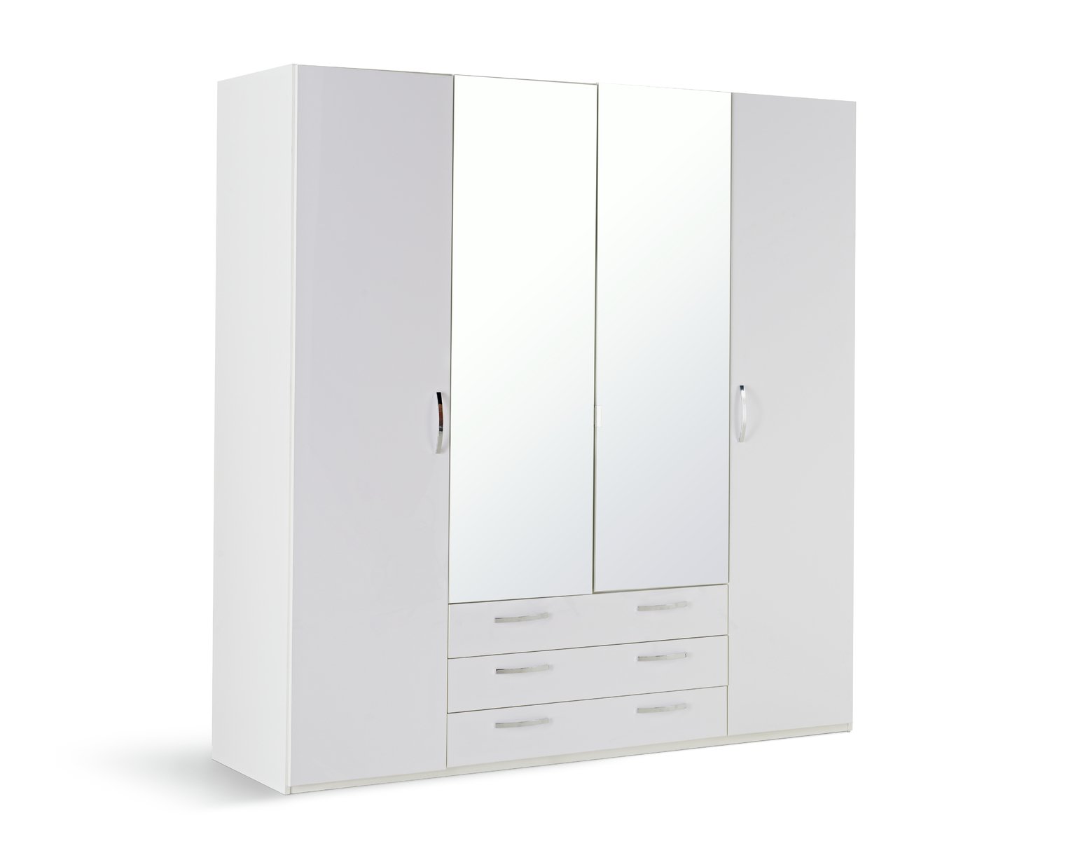 Argos Home Hallingford Gloss 4Dr 3Drw Mirror Wardrobe -White