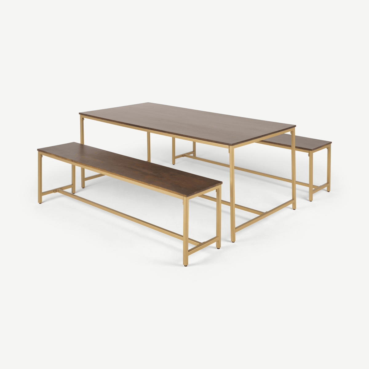 Lomond Dining Table and Bench Set, Mango Wood And Brass