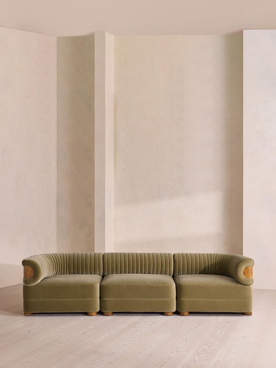 Caleb Modular Four Seater Sofa, Velvet, Lichen, Dark Burl