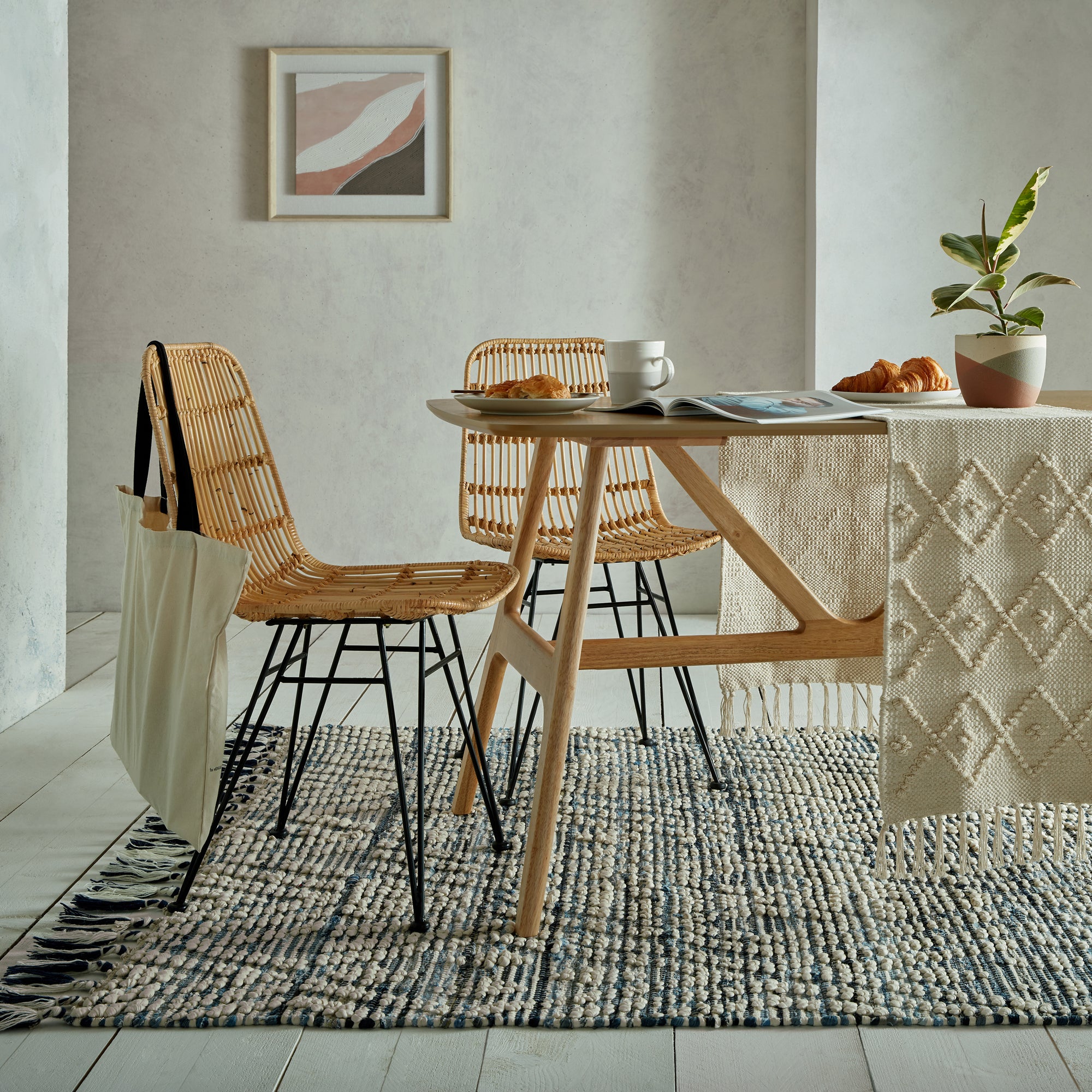 Diamond Denim Mix Flatweave Rug Blue and White